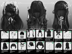 an anime character's hairs and hair styles for different types of hair, from long to short