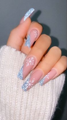 Uñas para navidad y año nuevo/frio Cute Christmas And New Years Nails, Ballerina Nails Christmas, Christmas Nails Ballerina, Holiday Nails Designs