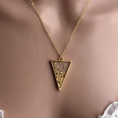 Handmade resin gold triangle necklace  (consider it a lucky charm ✨) Gold Triangle, Triangle Necklace, Triangle Pendant, Accessories Jewelry Necklace, Resin Pendant, Orlando Fl, Handmade Necklace, Lucky Charm, Women Accessories Jewelry