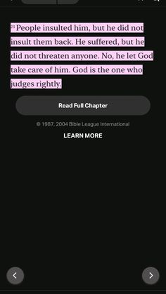 the bible app on an iphone with pink text and black background that reads, people insulated him but he did not install them