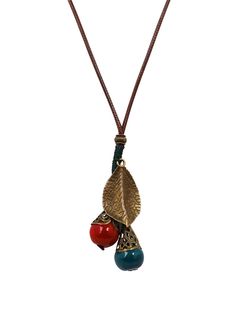 PRICES MAY VARY. Beautiful long boho necklace features a unique combination of two little ceramic beads and a vintage lucky leaf Easy to wear on 23.6 inch faux leather cord without clasp, just put over the head and you're ready to go Give this stunning piece of bohemian jewelry as a great Valentine's Day, Christmas, birthday, or anniversary gift A nice addition to any jewelry collection that surely makes you stand out from the crowd in style If there is any problem with your purchase, feel free Bohemian Red Long Necklace Gift, Red Handmade Bohemian Long Necklace, Southwestern Style Adjustable Red Necklace, Handmade Red Bohemian Charm Necklaces, Red Bohemian Necklace With Lobster Clasp, Lucky Leaf, Colorful Bead Bracelets, Long Necklace Boho, Beaded Leaf