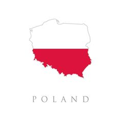 the state of poland in red and white, with the word poland written across it