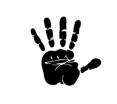 a black and white hand print on a white background