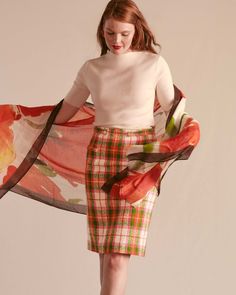 Wool Plaid Pencil Skirt - Frances Valentine Frances Valentine, Midi Pencil Skirt, Plaid Pencil Skirt, Wool Pencil Skirt, Midi Skirt Pencil, Wool Plaid, Sweater Coats, Pink And Green, Pencil Skirt