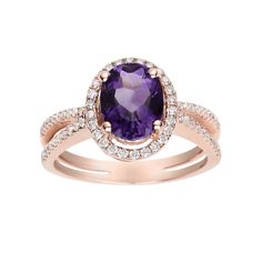 An oval-cut amethyst center stone and CZ accents give this ring eye-catching beauty. Click on this JEWELRY & WATCHES GUIDE to learn about fit, styles, materials and more! An oval-cut amethyst center stone and CZ accents give this ring eye-catching beauty. Click on this JEWELRY & WATCHES GUIDE to learn about fit, styles, materials and more! FEATURES Width: 21 mm Shank style: split Band fit: flat Metal: sterling silver Plating: rose gold tone, rhodium Finish: polished Packaging: boxedSTONE DETAILS Elegant Amethyst Rings With Gemstone Accents, Elegant Amethyst Diamond Ring With Gemstone Accents, Elegant Purple Birthstone Ring With Gemstone Accents, Elegant Purple Birthstone Ring With Center Stone, Elegant Lavender Birthstone Ring With Center Stone, Elegant Lavender Birthstone Ring, Elegant Ring With Amethyst Center Stone, Elegant Purple Diamond Ring With Gemstone Accents, Wedding Amethyst Gemstones With Diamond Accents