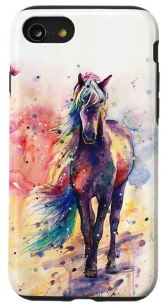 a phone case with a painting of a horse on it's back cover, and the