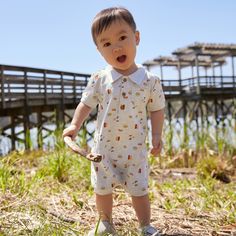 With our baby boy short sleeve romper, your little one will be prepared for sunny days and endless playtime. Crafted from 100% cotton slub French terry, this romper is ideal for keeping your baby cool and comfortable in warm weather. The short sleeves and breathable, stretchy material let your little one move freely in comfort. When it's time for a diaper change or getting dressed, the leg snaps make the process quick and hassle-free. And with convenient machine washing, it’s simple to keep this baby boy romper clean so he can wear it all season long. Our essentials have been independently certified with STANDARD 100 by OEKO-TEX® so that you don’t have to worry about harmful substances in your baby’s wardrobe. Includes one romper. | Gerber Baby Boys Barbeque Collared Romper - 18Mo Playful Short Sleeve Bubble Romper For Playdate, Playful Short Sleeve Bubble Romper For The Beach, Playful Short Sleeve Bubble Romper For Beach, Playful Short Sleeve Beach Bubble Romper, Summer Bubble Romper With Short Sleeves For Playtime, Short Sleeve Cotton Onesie For The Beach, Casual Short Sleeve Onesie For The Beach, Casual Short Sleeve Onesie For Beach, White Short Sleeve Bubble Romper For Beach