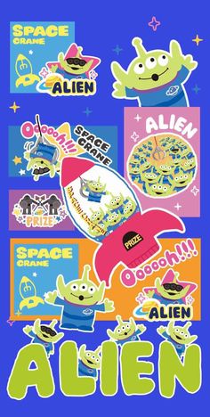 an image of alien stickers on a blue background