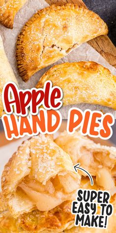 an advertisement for apple hand pies on a plate