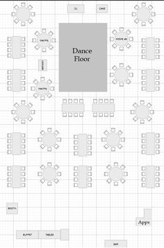 the floor plan for an event with tables, chairs and other seating areas on it