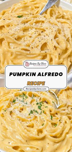 two bowls of pumpkin alfredo with the title above it