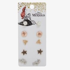 Thingamabobs? You Got Twenty! But Who Cares, No Big Deal... You Need More! We Have A Mer-Mazing Earring Set To Add To Your The Little Mermaid Collection. Featuring Faux Pearls, Rose Gold Tone Shells, Gold Tone Coral, Gold And Black Tone Seashells And Silver Tone Seahorses. Alloy 5 Pairs Post-Insertion Disney Princess Earrings, Little Mermaid Shirt, Mickey Earrings, Disney Gold, Disney Earrings, Disney The Little Mermaid, Minnie Mouse Earrings, Mickey Mouse Earrings, Mermaid Earrings