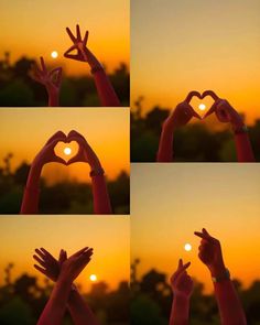 hands making a heart shape with the sun setting in the background