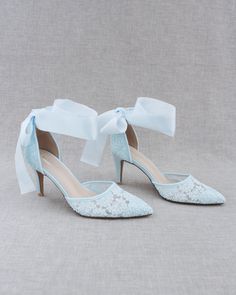 Light Blue Crochet Lace Pointy Toe Heels With Wrapped Satin Tie, Women Wedding Shoes, Bridesmaid Shoes - Etsy Elegant Lace-up Wedding Shoes For Bridesmaids, Elegant Lace-up Bridesmaid Wedding Shoes, Lace-up Bridesmaid Wedding Shoes, Fitted Lace-up Lace Wedding Shoes, Lace-up Heels With Wrapped Heel For Wedding, Lace-up Lace Heels, Lace-up Lace Heels For Ceremony, Lace High Heel Wedding Shoes With Laces, Lace Wedding Shoes With High Heels And Laces