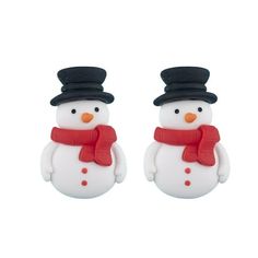 two snowmen wearing hats and scarfs