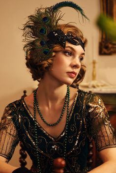 Shop 1920s Headpieces - Assorted Gems Headband | BABEYOND Peacock Headband, Christmas Dancing, Flapper Outfit, Art Deco Party