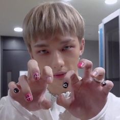 Txt Inspired Nails, Skz Nails Idea, Txt Nails Designs, K Pop Nails, Idol Nails, Kids Nail Designs, Nail Art For Kids, Asian Nails, Anime Cupples