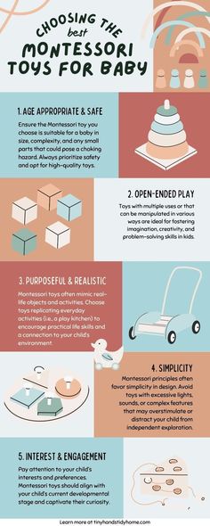 Infographic sharing the best types of Montessori toys for one year olds. Baby Registry Must Haves, Problem Solving Skills