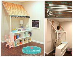 a kid's play house made out of an old bookcase