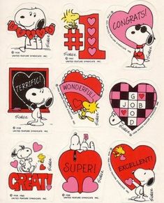 snoopy stickers are arranged in different shapes and sizes