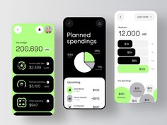 three mobile phone screens showing different spending and spending