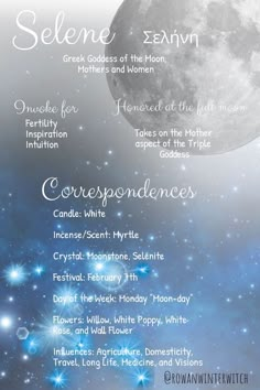 an image of the moon and stars in the night sky with words describing its meanings