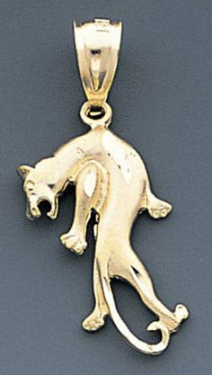 14K Gold Panther pendant measuring 16mm W x 31mm H including hook. Panther, Charms