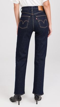 Levi's Ribcage Full Length Jeans | Shopbop Levi's Rigid Denim Jeans For Everyday, Fitted Straight Cropped Jeans In Rigid Denim, Dark Wash Straight Leg Cropped Jeans, Levi's Rigid Denim Bottoms With Standard Cut Leg, Fitted Dark Wash Jeans With Belt Loops, Fitted Straight Leg Cropped Jeans In Rigid Denim, Straight Dark Wash Jeans For Everyday, Straight Fit Mid-rise Denim Blue Cropped Jeans, Levi's Everyday Bottoms Standard Cut