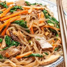 stir fry with beef, carrots and spinach on a plate