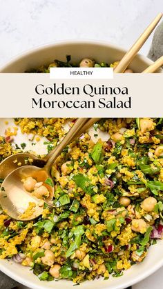 bowl of golden quinoa salad Moroccan Quinoa, Quinoa Salad Bowl, Quinoa Side Dish, Garden Salad Recipe, Salad Bowl Recipes, Suddenly Salad, Moroccan Salad