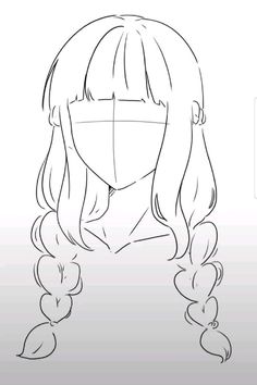 Hair Layout Drawing, Hair Drawing With Bangs, Hime Haircut Drawing, Anime Hair Outline, Hair Styles Drawing Reference Female, Head Piece Drawing, Hair Drawing Reference Anime, Anime Hair Inspiration, Anime Base Hair