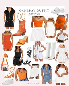 orange gameday outfit ideas :) Auburn Orange Outfit, Oklahoma State Gameday Outfits, Orange And Blue Gameday Outfit, Orange And Black Game Day Outfits, Orange Tailgate Outfit, Orange And Black Gameday Outfit, Okstate Game Day Outfit, Ut Gameday Outfit Tennessee, Gameday College Outfits