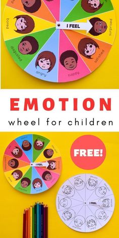 a wheel of emotions for children with the words emotion on it and pencils next to it