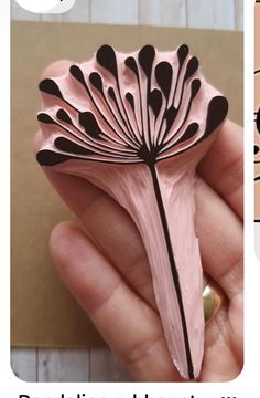 a person holding a pink flower in their left hand and an image of a book with black dots on it