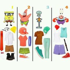 an assortment of clothes and accessories for spongebob