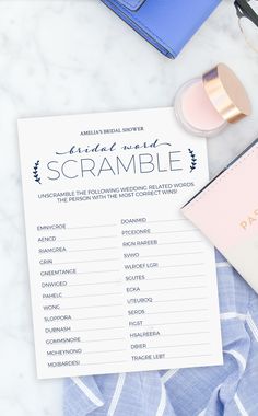 Navy Bridal Shower Word Scramble Game - ARRA Creative Bridal Shower Word Scramble, Navy Bridal Shower, Bridal Shower Inspo, Scramble Game, Disney Bridal Showers, Time Planning, White Bridal Shower, Word Scramble