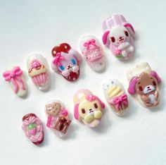 Food Nails, Drawing Face Expressions, Cute Tats, Japanese Nail Art, Nail Design Inspiration, Kawaii Nails, Nail Art Diy, Cute Nail Designs