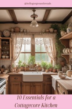 a kitchen with lots of pots and pans on the windowsill in front of the sink