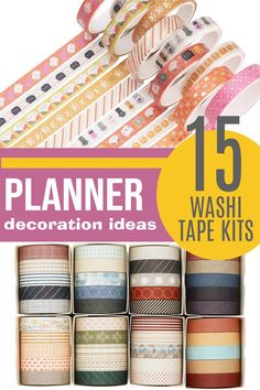 15 washi tapes with the words planner on it and five different designs in each