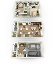 two bedroom floor plans with one living room and the second bedroom in an apartment type