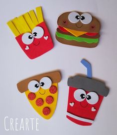 four different crafts made to look like hamburgers and fries