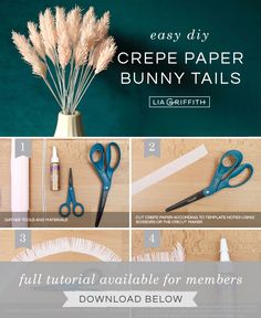 the instructions for how to make bunny tails out of crepe paper and scissors