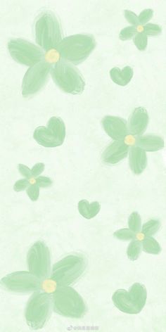 some green flowers and hearts on a white background