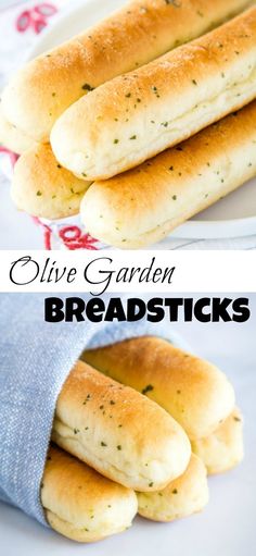 two pictures of bread sticks on a plate with the words olive garden breadsticks