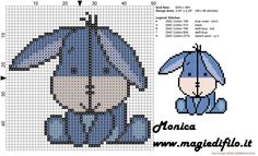 a cross stitch pattern with a blue bunny sitting next to it's own name