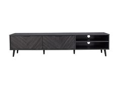 Modern wooden TV stand with natural oak finish, featuring two open shelves and two drawers with sleek black handles, perfect for living room storage and media organization. Grey Tv Stand, Furniture Canada, Workspace Desk, Patio Storage, Cabinet Accessories, Tv Stand Wood, Patio Sectional, Accent Arm Chairs, Replacement Cushions