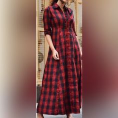 Type: Regular Stretch: No Stretch Sleeve Length: Long Sleeve Fit Type: Regular Fit Dresses Length: Maxi Dress Hide Product Details Season: Winter Color: Red Neckline: Shirt Collar Winter Color, Pocket Shirt, Winter Colors, Season Winter, Shirt Collar, Belted Dress, Fitted Dress, Front Pocket, Dress Length