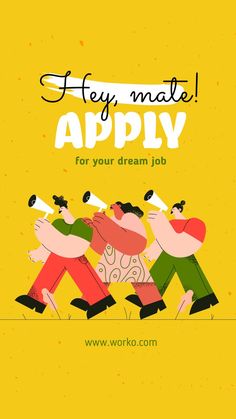 two people are walking together with the words, they're mate apply for your dream job