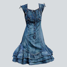 Fitted Denim Dress For Summer, Fitted Ruffled Denim Dress For Summer, Knee-length Denim Dress With Ruffles, Knee-length Ruffled Denim Dress, Fitted Ruffled Dark Wash Denim Dress, Fitted Knee-length Denim Dress With Ruffles, Fitted Dark Wash Denim Dress With Ruffles, Fitted Medium Wash Denim Dress With Ruffles, Summer Denim Dress With Ruffles And Short Sleeves