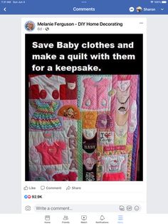 a facebook page with an image of a baby quilt